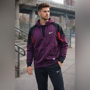 Nike Men's Hyper Elite Therma Fit Athletic Zip Up Purple & Black Jacket Size XL